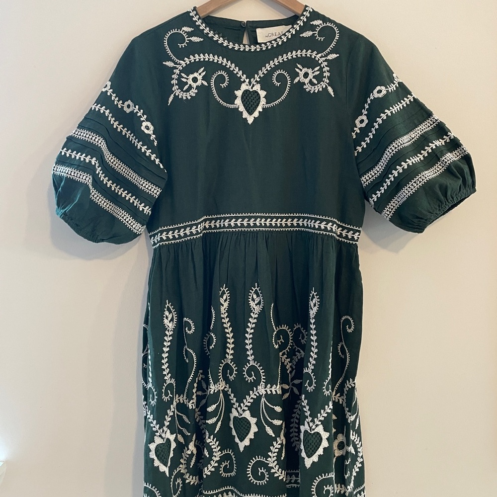The GREAT. Peninsula Mini Dress - Green